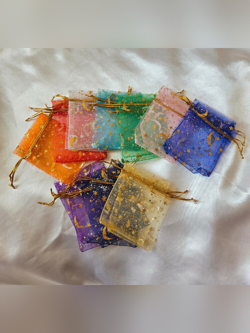 Organza 20 Ct Multicolor Star & Moon Favor Bags with Gold Drawstrings